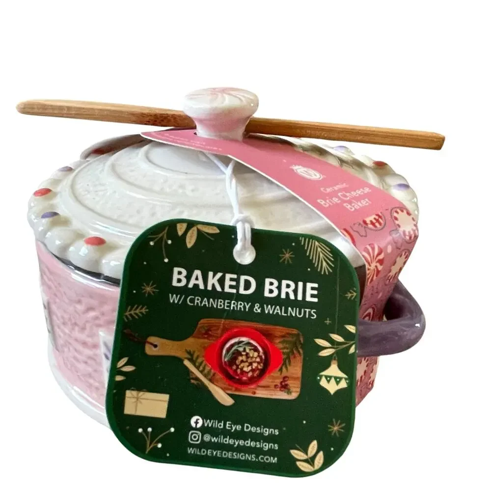 Pink Gingerbread House Brie Cheese Baker with Lid Bakeshop Christmas 2024 New